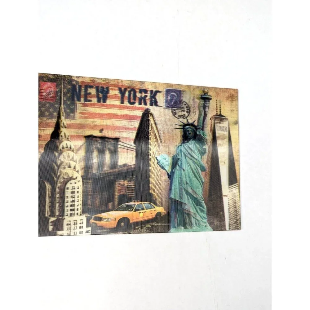 New York City Statue Of Liberty 3-D 3D‎ Postcard Unposted Taxi Brooklyn Bridge
